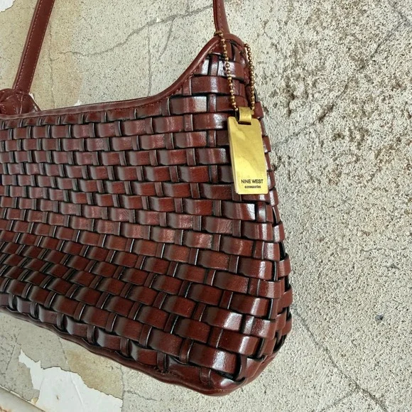 Vtg 90s Woven Shoulder Bag Baguette Purse Minimalist Nine West Faux Leather - Picture 2 of 9